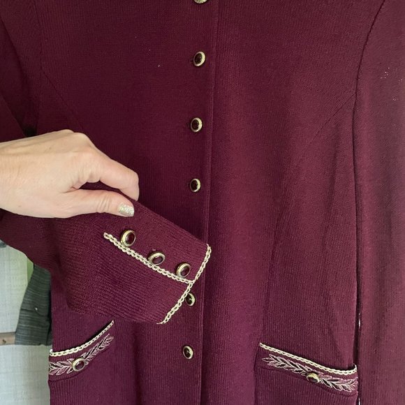 Burgundy St John Blazer/Jacket with Gold Trim - Picture 4 of 10